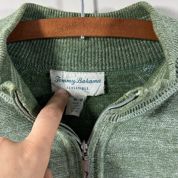 Tommy Bahama Olive Zip-Up Long Sleeve Sweater Size Mens Medium Linen Cotton - Picture 2 of 7
